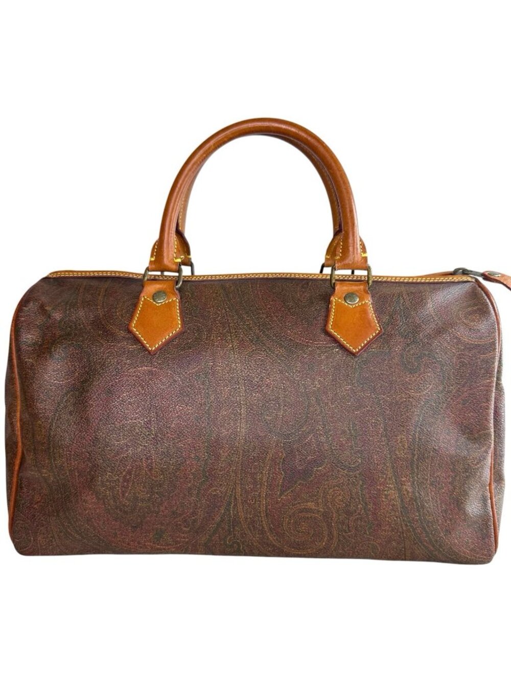 Vintag Etro Milano Boston Bag Classic Paisley Print Coated Canvas Leather Canvas